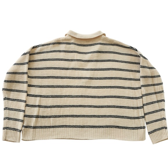 Faherty Miramar Womens Linen Cotton Striped Polo Sweater Cream Blue Small V-Neck - Picture 3 of 7